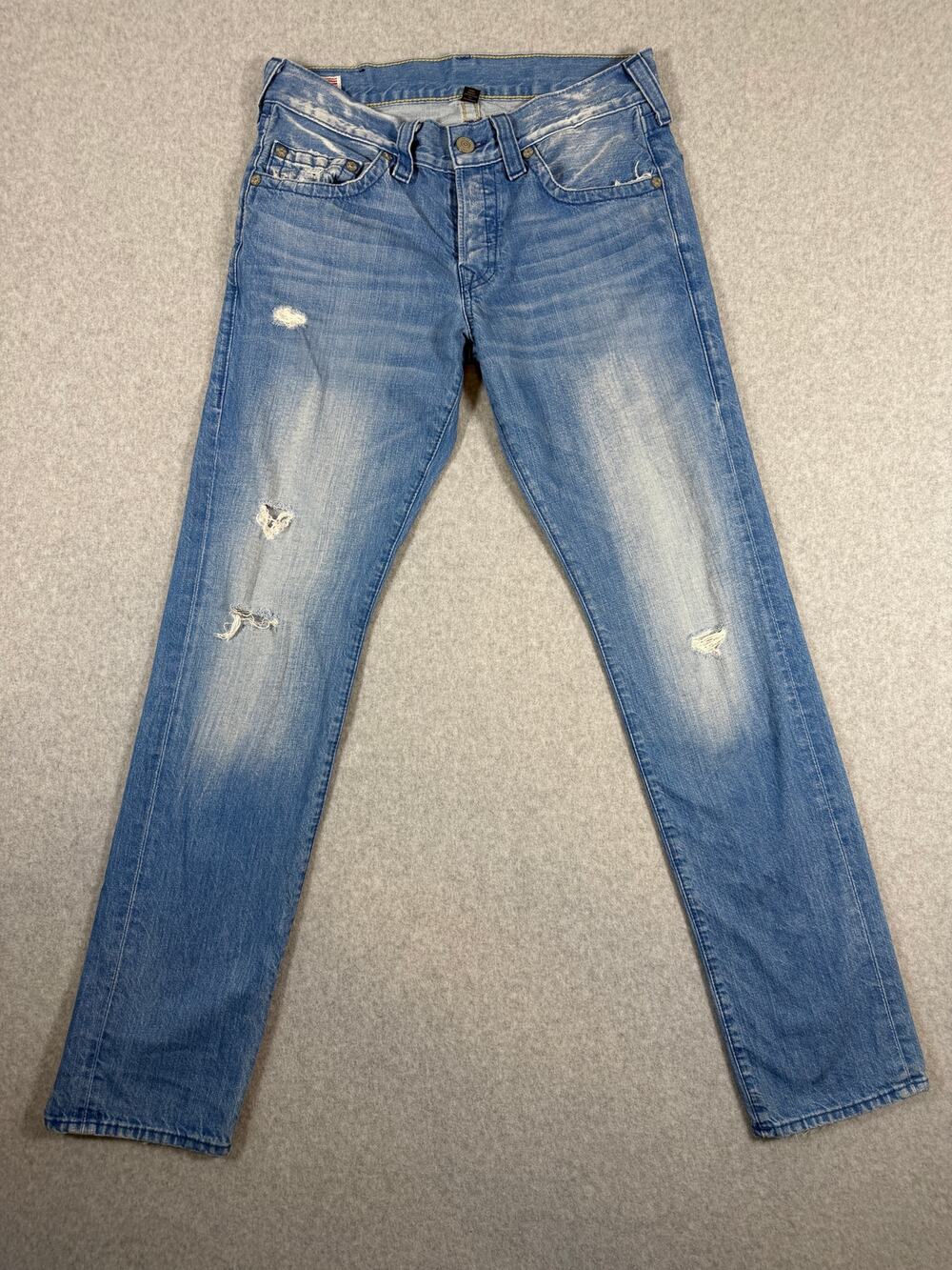 True Religion Geno Womens Jeans 31 Button Fly Medium Distressed Y2K Made in USA